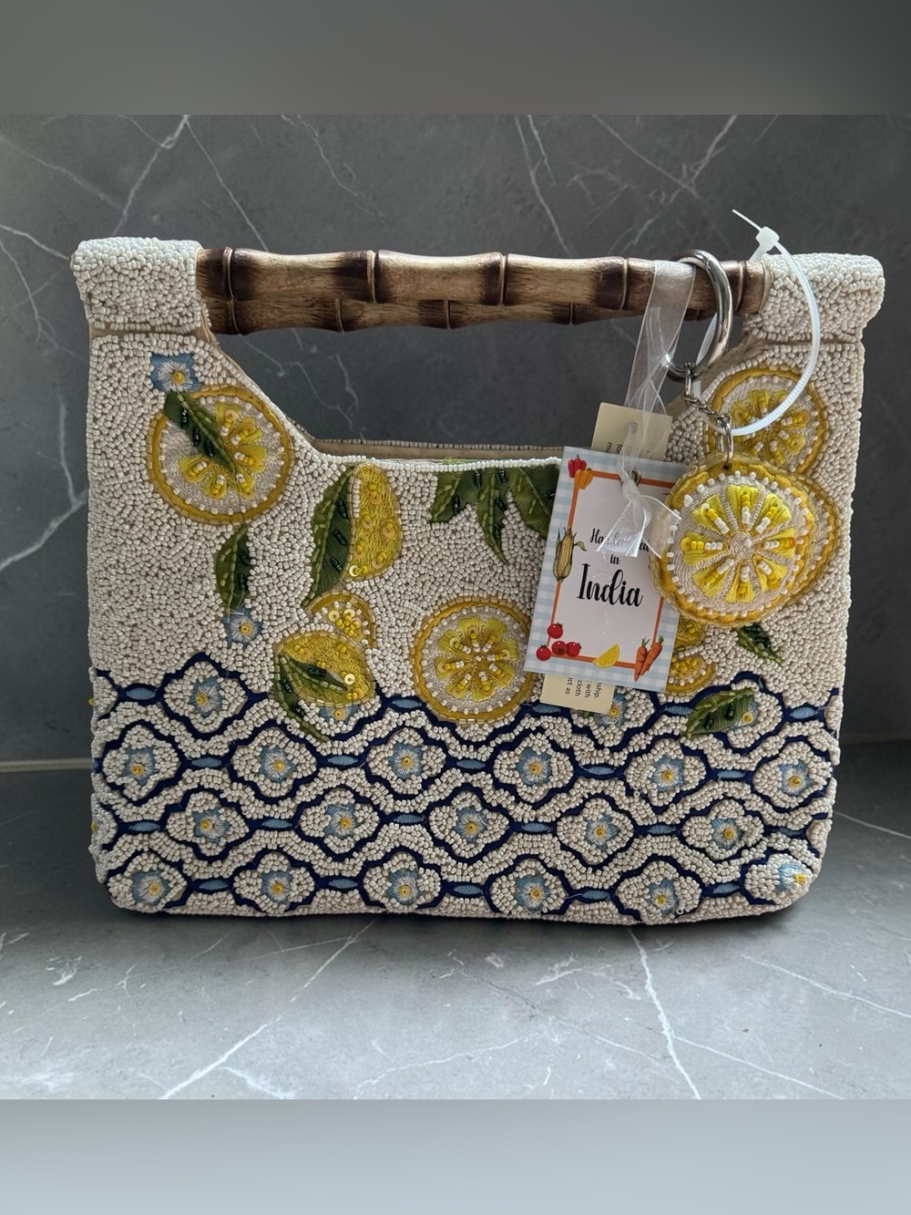 Handcrafted In India Beaded Handbag With Lemon Design NWT